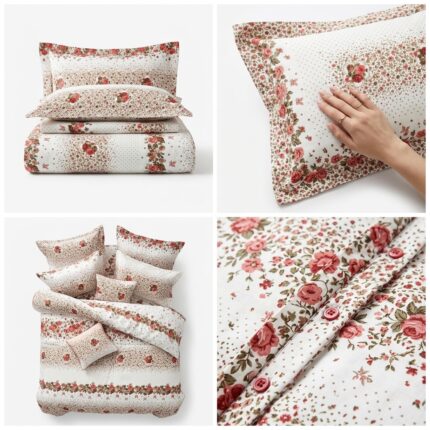 lenjerie de pat bumbac finet 6 piese model floral bujori Concept Home