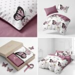 Lenjerie de pat dublu finet fluture roz