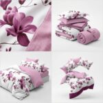 lenjerie de pat bumbac finet 6 piese model floral magnolie roz Concept Home