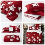 lenjerie de pat bumbac finet 6 piese model stele albe fundal albastru Concept Home