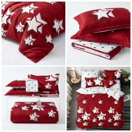 lenjerie de pat bumbac finet 6 piese model stele albe fundal albastru Concept Home