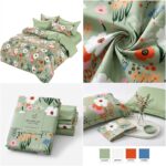 lenjerie de pat bumbac finet 6 piese model botanic verde cu flori Concept Home