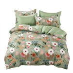 Lenjerie de pat din finet verde cu flori - imagine 3