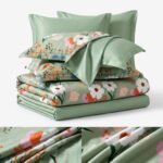 Lenjerie de pat din finet verde cu flori - imagine 8