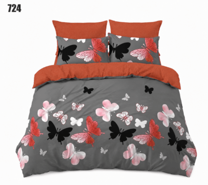 Lenjerie de pat fluturi 724 din finet premium cu imprimeu elegant și culori moderne
