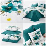 lenjerie de pat bumbac finet 6 piese model Flori Turcoaz 1010 Concept Home