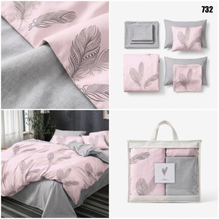 lenjerie finet 6 piese model pene 732 gri si roz Concept Home