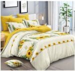 Lenjerie de pat 1021 din bumbac finet crem deschis cu flori galbene elegante