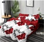 Lenjerie de pat 809 din bumbac finet alb cu trandafiri roșii – model Super Elegant Pucioasa