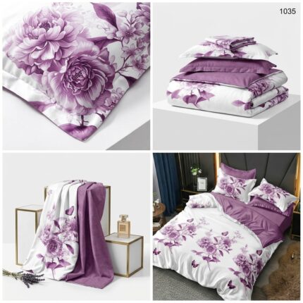 lenjerie finet 6 piese flori mov alb