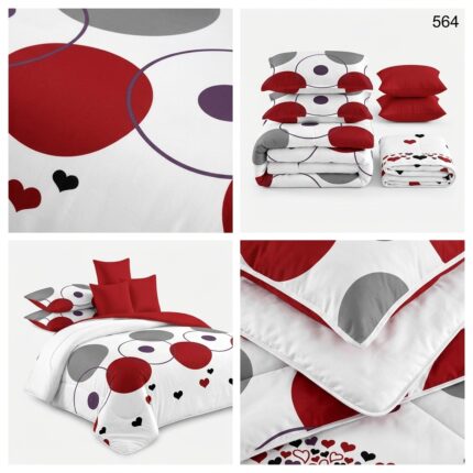 lenjerie finet 6 piese cercuri rosu gri