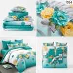 lenjerie finet 6 piese flori turcoaz galben