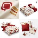 lenjerie finet 6 piese geometric rosu bej