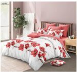 Lenjerie de pat 1076 – eleganță florală pe fond alb pentru un dormitor luminos