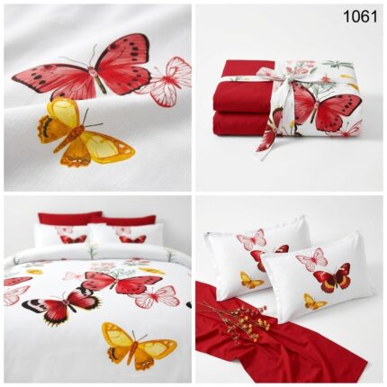 lenjerie finet 6 piese fluturi rosu galben