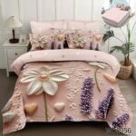 Lenjerie pat dublu cu flori 5D DIGITAL PRINT cu elastic 5D71