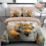 Lenjerie pat dublu cu tigru 5D DIGITAL PRINT cu elastic 5D68