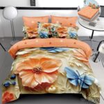 Lenjerie pat dublu cu flori 5D DIGITAL PRINT cu elastic 5D73