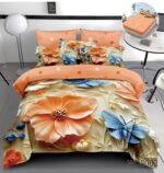 Lenjerie pat dublu cu flori 5D DIGITAL PRINT cu elastic 5D73