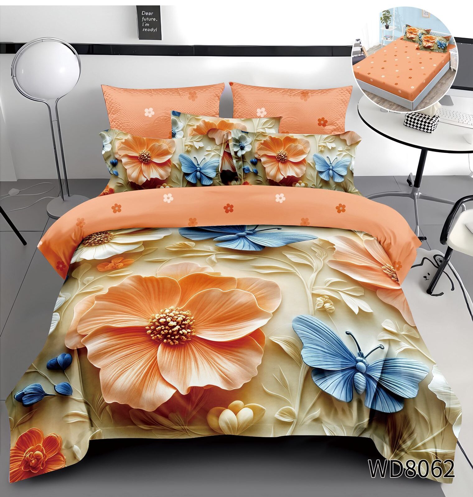 b5b9791d-4859-4d16-8a8c-dfdf7774cf73 Lenjerie pat dublu cu flori 5D DIGITAL PRINT cu elastic 5D73 - imagine 1