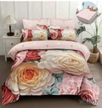 Lenjerie pat dublu cu flori 5D DIGITAL PRINT cu elastic 5D75