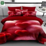 Lenjerie pat dublu cu inimi 5 D DIGITAL PRINT cu elastic 6 piese 5D84