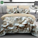 Lenjerie pat dublu cu flori5 D DIGITAL PRINT cu elastic 6 piese 5D83