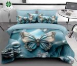 Lenjerie pat dublu cu fluturi 5 D DIGITAL PRINT cu elastic 6 piese 5D85