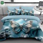 Lenjerie pat dublu cu fluturi 5 D DIGITAL PRINT cu elastic 6 piese 5D85