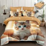 Lenjerie pat dublu cu pisici 5D DIGITAL PRINT cu elastic 5D87