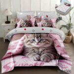 Lenjerie pat dublu cu pisici 5D DIGITAL PRINT cu elastic 5D88