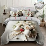 Lenjerie pat dublu cu fundite 5D DIGITAL PRINT cu elastic 5D89