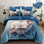 Lenjerie pat dublu cu fundite 5D DIGITAL PRINT cu elastic 5D90