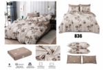 Alege modelul 836, un set elegant de pat cu imprimeu floral în nuanțe de crem, bej, taupe și maro cappuccino. Designul cu trandafiri delicați oferă rafinament dormitorului, iar setul conține 6 piese cu dimensiuni generoase pentru pat dublu.