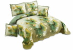 Cuvertură de pat din bumbac verde cu fluturi și flori – 230x250 cm