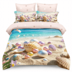Lenjerie de pat 5D scoici si perle DIGITAL PRINT cu elastic 5D105