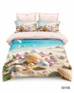 Lenjerie de pat 5D scoici si perle DIGITAL PRINT cu elastic 5D105