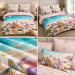 Lenjerie de pat 5D scoici si perle DIGITAL PRINT cu elastic 5D105