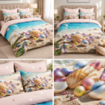 Lenjerie de pat 5D scoici si perle DIGITAL PRINT cu elastic 5D105