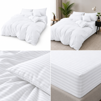 Lenjerie de pat hotel BUMBAC DAMASC cu elastic E37