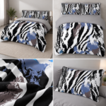 Lenjerie pat dublu 5 D DIGITAL PRINT cu elastic 6 piese 5D44