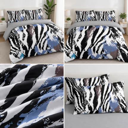 Lenjerie pat dublu 5 D DIGITAL PRINT cu elastic 6 piese 5D44