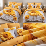 Lenjerie pat dublu 5 D DIGITAL PRINT floarea soarelui cu elastic 5D38