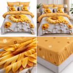 Lenjerie pat dublu 5 D DIGITAL PRINT floarea soarelui cu elastic 5D38
