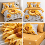 Lenjerie pat dublu 5 D DIGITAL PRINT floarea soarelui cu elastic 5D38