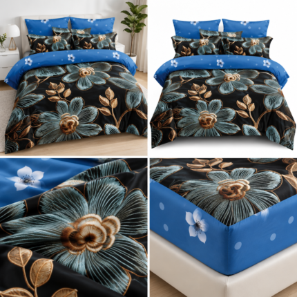 Lenjerie pat dublu 5 D DIGITAL PRINT flori cu elastic 5D15