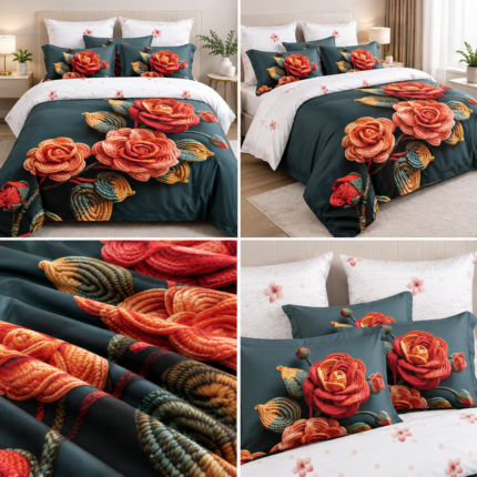 Lenjerie pat dublu 5 D DIGITAL PRINT flori cu elastic 5D17