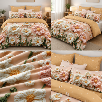 Lenjerie pat dublu 5 D DIGITAL PRINT flori cu elastic 5D18