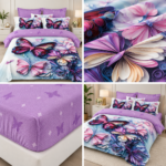 Lenjerie pat dublu 5 D DIGITAL PRINT fluturi cu elastic 5D22