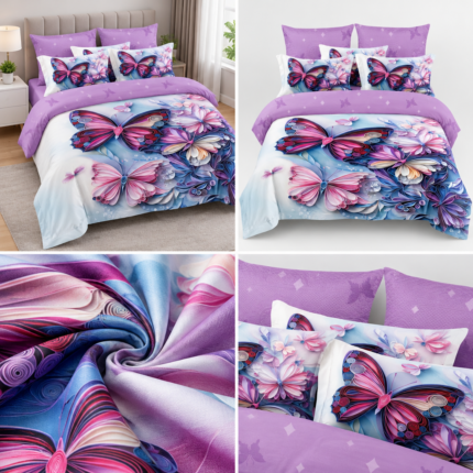 Lenjerie pat dublu 5 D DIGITAL PRINT fluturi cu elastic 5D22